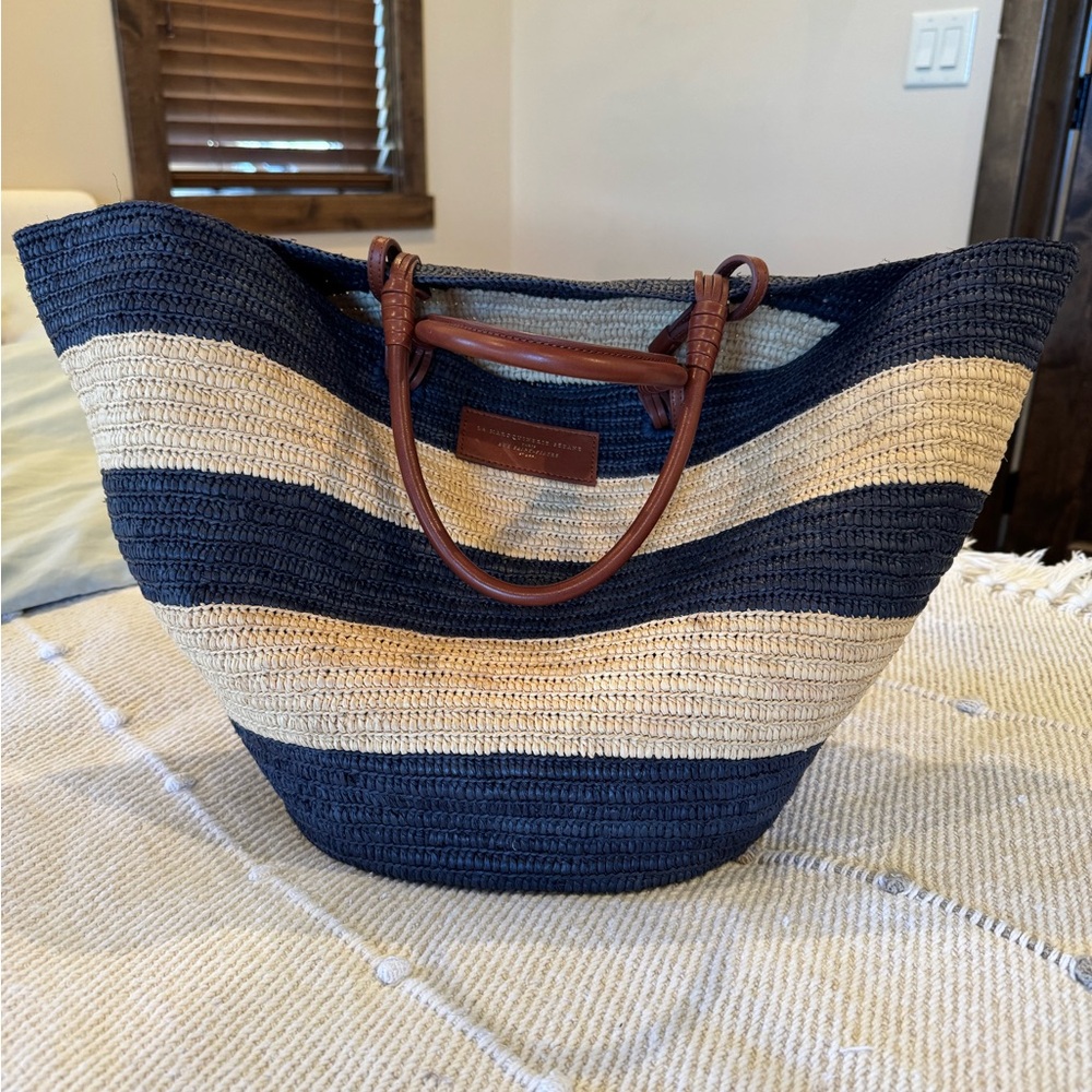 Sezane Justine Maxi Basket Bag, Navy and Tan